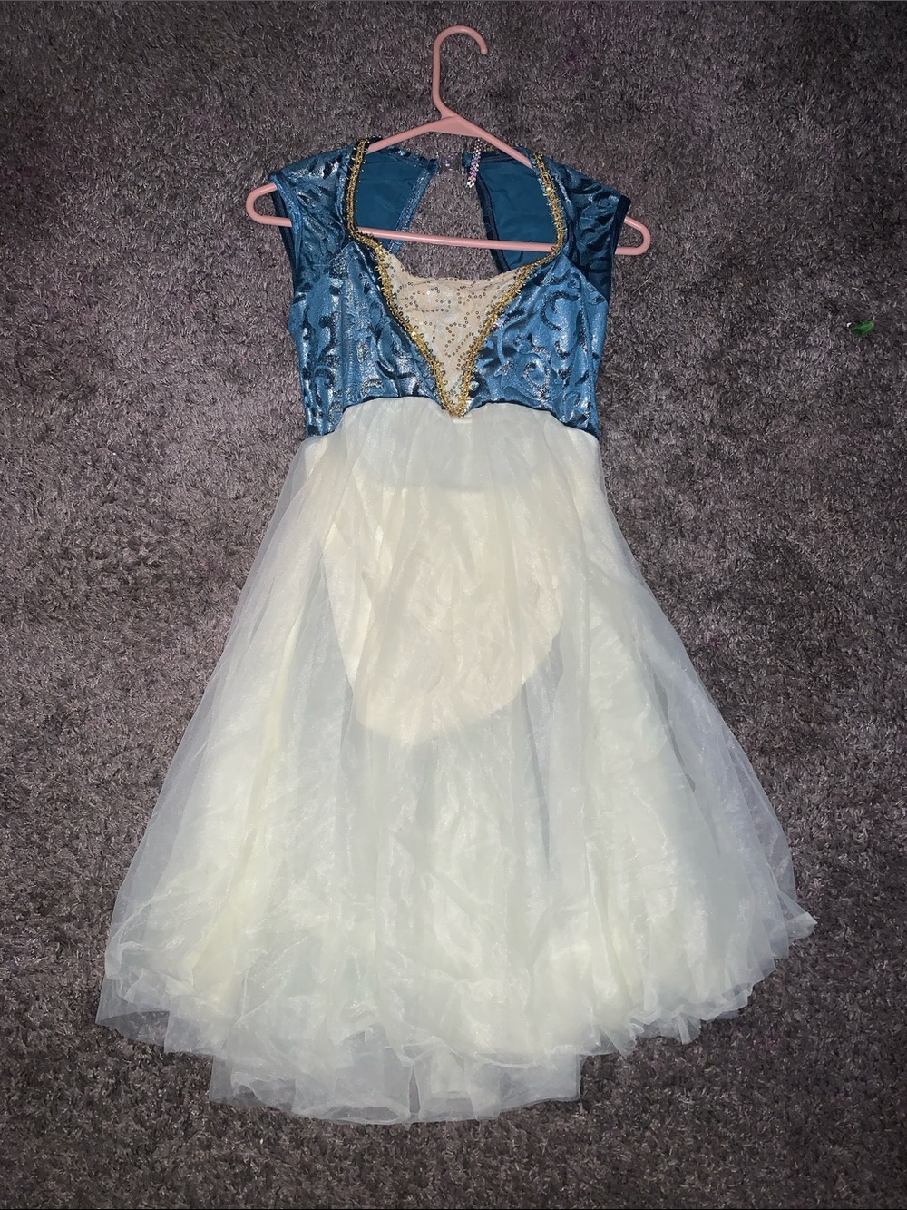 Blue and Cream Princess Dress for Kids - Sparkle Trim